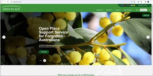 A preview of the Open Place website homepage